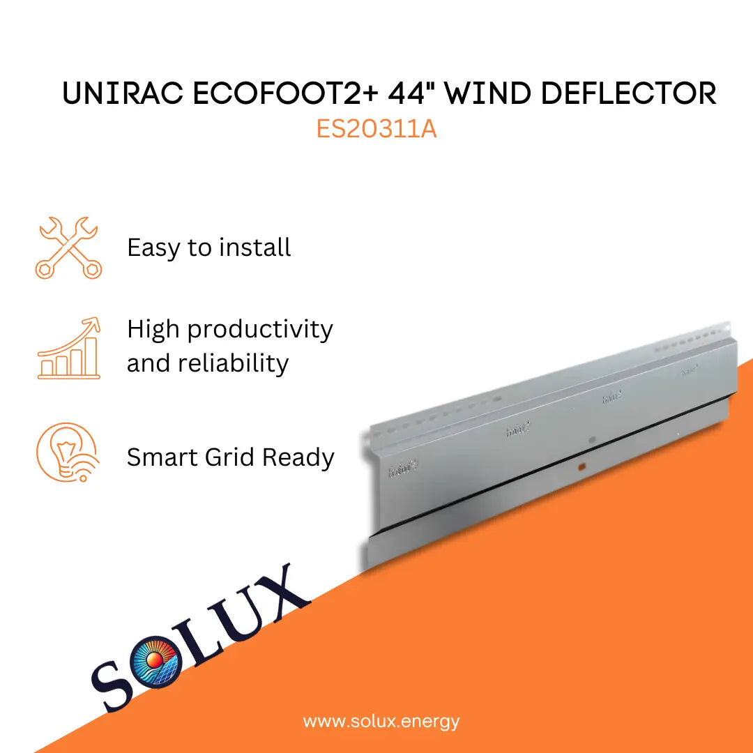 Product info for Unirac ES20311A EcoFoot2+ 44" Wind Deflector. Easy to install, high productivity, smart grid ready.